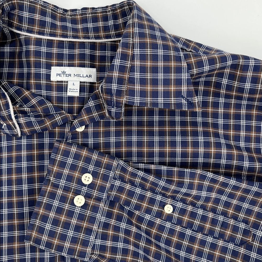 Peter Millar men’s crown cotton blend plaid button up long sleeve shirt size L